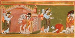 Title: Christ and the Lepers Notes: From the Codex Aureus Epternacensis. Date: 1035-1040 Building: Diocesan Museum of the Archdiocese of Munich and Freising City/Town: Freising Country: Germany Scripture: Luke 17:11-19