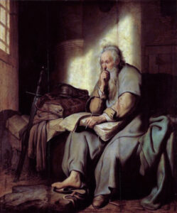 Title: Paul in Prison; Artist: Rembrandt, 1606-1669; Date: 1627; Scripture: Luke 21:5-19