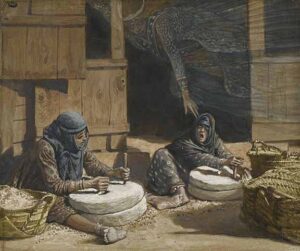 Title: Two Woman at the Mill; Artist: James Tissot, 1836-1902; Scripture: Matthew 24:36-44