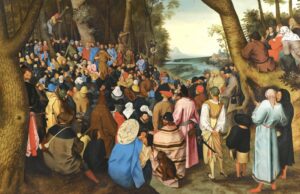 Title: Saint John the Baptist Preaching to the Masses in the Wilderness; Artist: Pieter Bruegel (1564-1638); Date: 1601; Scripture: Matthew 3:1-12