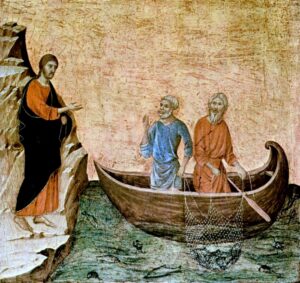 Title: Christ Calling the Apostles Peter and Andrew; Artist: di Buoninsegna Duccio, (1308-1319?); States; Scripture: Mark 1:14-20 & Matthew 4:12-23