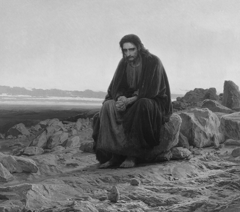 Title: Christ in the Wilderness; Artist: Ivan Nikolaevich Kramskoĭ (1837-1887); Scripture: Matthew 4:1-11