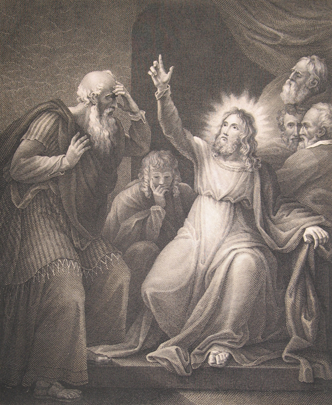 Title: The Macklin Bible--Nicodemus Came to Jesus by Night; Artist: Henry Tresham (1749?-1814) Robert Shipster; Date: 1800; Scripture: John 3:1-17