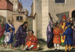Title: Healing of the Man Born Blind; Artist: Matthias Gerung (1500?-1570?); Scripture: John 9:1-41