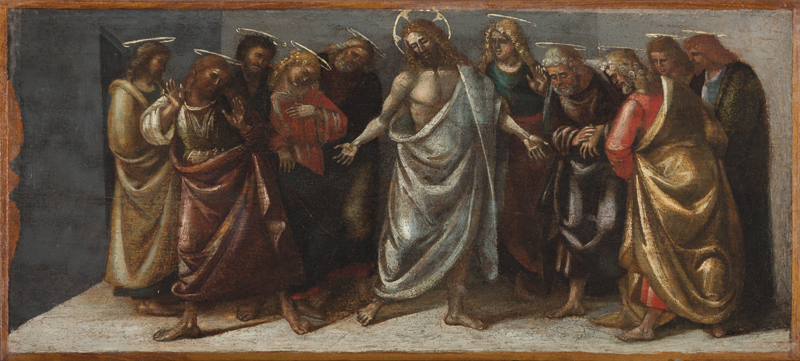 Title: Resurrected Christ Appearing to His Disciples; Date: 1514; Artist: Luca Signorelli (1441?-1523); Building: Detroit Institute of Arts; Object/Function: Painting; City/Town: Detroit; State: MI; Country: United States; Scripture: Matthew 28:1-10, Luke 24:1-12, John 20:19-31