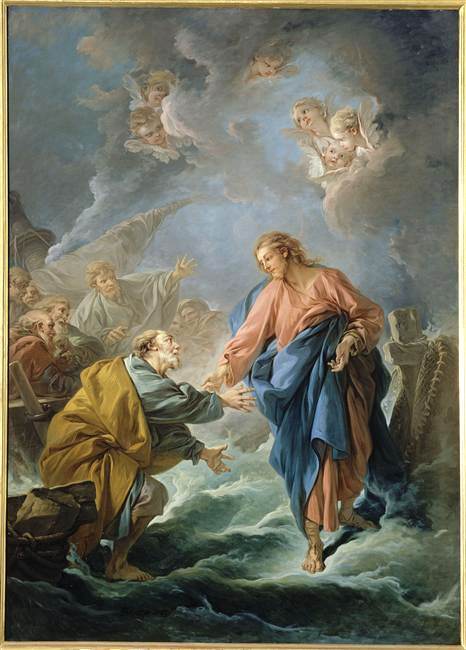 Title: Peter Tries to Walk on Water; Artist: François Boucher (1703-1770); Scripture: Matthew 14:22-33