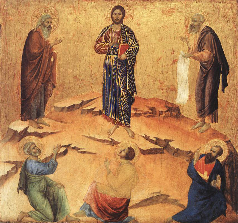 Title: Transfiguration; Artist: Buoninsegna di Duccio (?-1319?); Scripture: Mark 9:2-9, Luke 9:28-36, (37-43) & Matthew 17:1-9