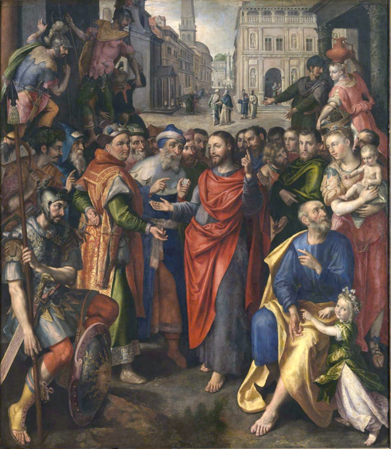 Title: Altarpiece of the Guild of the Minters; Artist: Maarten de Vos (1532-1603); Scripture: Matthew 22:15-22