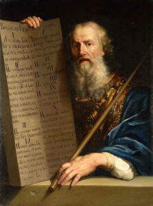 Title: Ten Commandments of Moses; Artist: Anton Pavlovich Losenko (1737-1773); Scripture: Exodus 20:1-17, Exodus 20:1-4, 7-9, 12-20