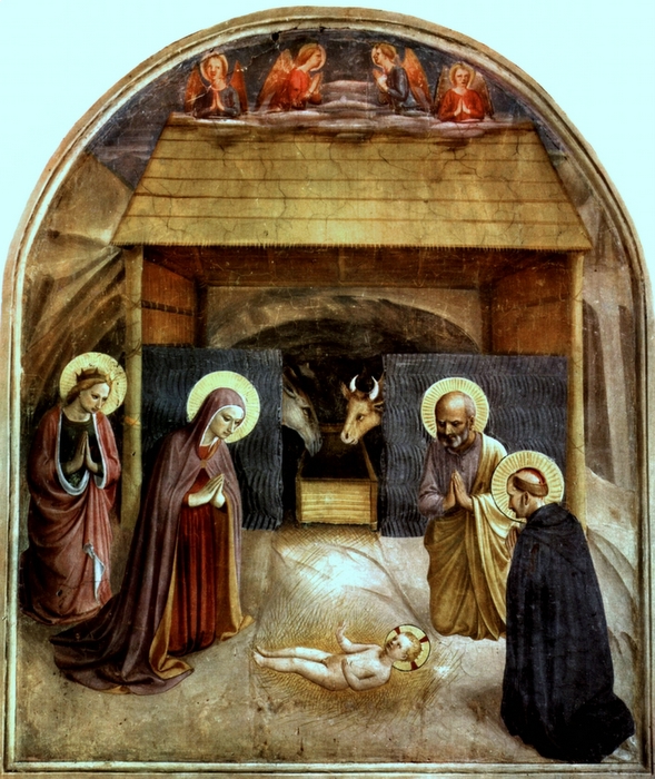 Title: Adoration of the Child; Date:1439-1443; Artist: fra Angelico (approx. 1400-1455); Scripture: Luke 2:(1-7), 8-20