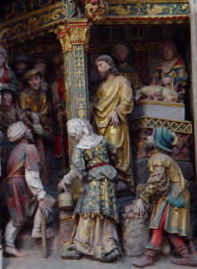 Title: Jesus' healing of the lame in the Temple. Date: 1508-1519; Scripture: Matthew 21:12-16, Mark 1:29-39.