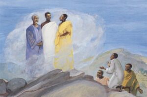 Title: Transfiguration; Artist: JESUS MAFA; Scripture: Matthew 17:1-9, Mark 9:2-9, Luke 9:28-36, (37-43)