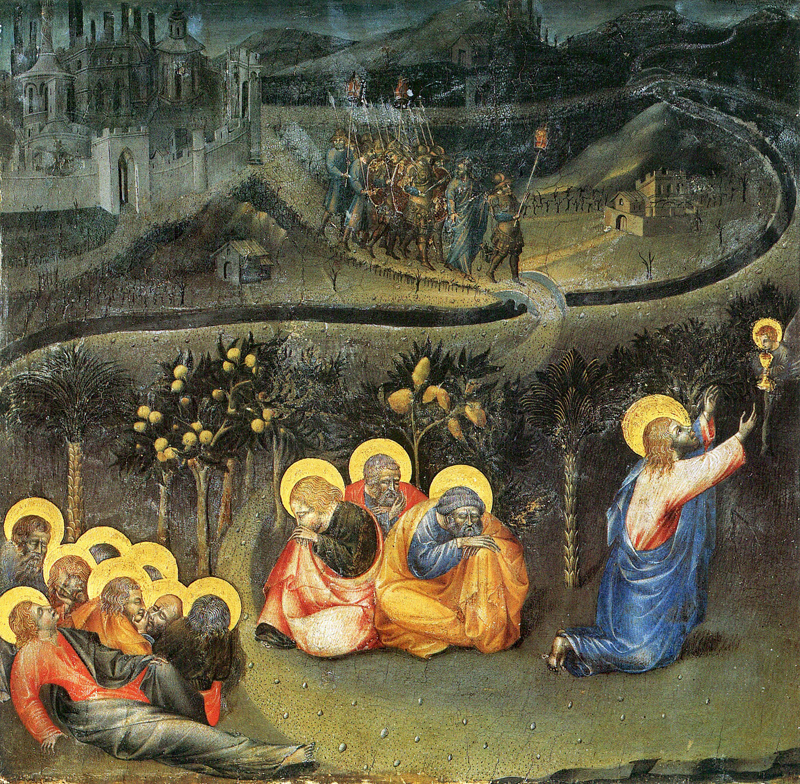 Title: Christ in the Garden of Gethsemane; Artist: Paolo di Giovanni (approx. 1403-1482); Scripture: Matthew 26:14-27:66, Mark 14:1-15:47, John 18:1-19:42