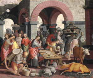 Title: Cleansing of the Temple; Date: 16th century; Artist: Pieter Aertsen; Scripture: John 2:13-22