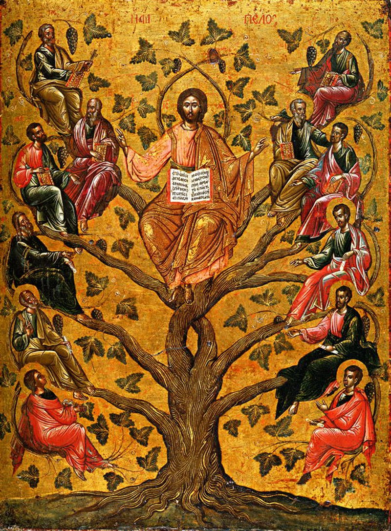 Title: Eastern Orthodox icon of Jesus Christ as the True Vine; Date: 16th century; Scripture: Psalm 80:1-2, 8-19; John 15:1-8