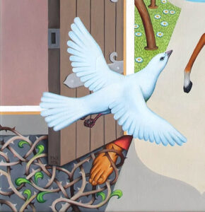 Title: I am the Gate, detail of Dove; Artist: Peter Koenig; Scripture: John 10:1-10; John 15:1-8