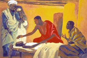 Title: Healing of the Daughter of Jairus; Artist: JESUS MAFA; Scripture: Mark 5:21-43