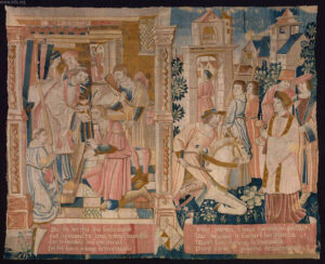 Title: Tapestry - Two Miracles of the Eucharist; Date: 16th century; Scripture: John 6:51-58