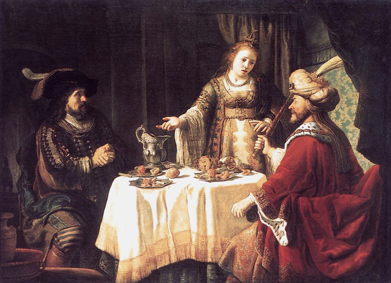 Title: Banquet of Esther and Ahasuerus; Date: 1640s; Artist: Jan Victors (1619-1676). Scripture: Esther 7:1-6, 9-10; 9:20-22