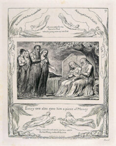 Title: Every Man Also Gave Him a Piece of Money; Date: 1825; Artist: William Blake (1757-1827); Scripture: Job 42:1-6, 10-17