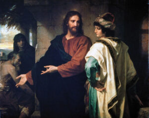 Title: Christ and the Rich Young Ruler; Date: 1889; Artist: Heinrich (Johann Michael Ferdinand Heinrich) Hofmann (1824-1911). Scripture: Mark 10:17-31.