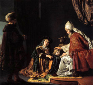 Title: Hannah Giving Her Son Samuel to the Priest; Artist: Jan Victors (1619-1676). Scripture: 1 Samuel 1:4-20