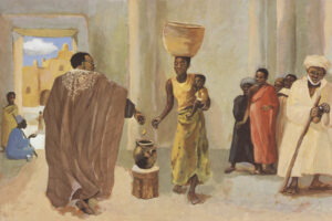 Title: The Widow's Mite; Artist: JESUS MAFA. Scripture: Luke 21:1-4, Mark 12:38-44.