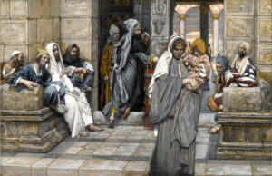 Title: Widow's Mite; Artist: James Tissot (1836-1902). Scripture: Mark 12:38-44, Mark 12:41-44, Luke 20:45-21:4.