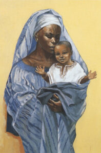 Title: Virgin and Child; Date: 1973; Artist: JESUS MAFA; Country: Cameroon; Scripture: Luke 2:(1-7), 8-20, Isaiah 7:10-16, Luke 1:39-57.