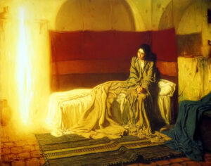 Title: Annunciation; Date: 1898; Artist: Henry Ossawa Tanner (1859-1937); Scripture: Luke 1:26-38, Luke 1:46b-55.