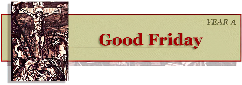 Title: Classic Banner, Year A, Good Friday; Scripture: John 18:1-19:42 Title: Classic Banner, Year A, Good Friday; Date: 1997; Artist: Vanderbilt Divinity Library staff; Scripture: John 18:1-19:42