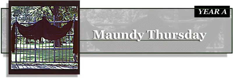 Title: Classic Banner, Year A, Maundy Thursday; Date: 1997; Artist: Vanderbilt Divinity Library staff; Building: Vanderbilt Divinity Library; City/Town: Nashville; State: TN; Country: United States; Scripture: John 13:1-17, 31b-35