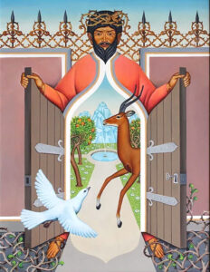 Title: I am the Gate; Date: 20th century; Artist: Peter Koenig; Object/Function: Painting; Country: United Kingdom; Scripture: John 10:1-10