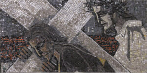 Title: Carrying the cross of Christ; Artist: Gabriel Loire (1904-1996); Scripture: Matthew 10:24-39; Matthew 16:21-28; Matthew 26:14-27:66