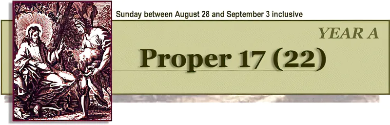 Title: Classic Banner, Year A, Proper 17; Date: 1997; Artist: Vanderbilt Divinity Library staff; Scripture: Matthew 16:21-28